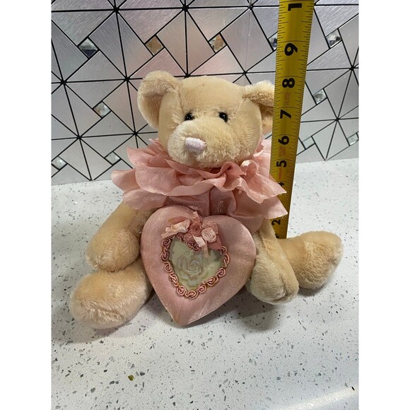 VTG Dan Dee Teddy Bear Plush Holding Pink Heart Picture Frame 8in - Picture 11 of 11